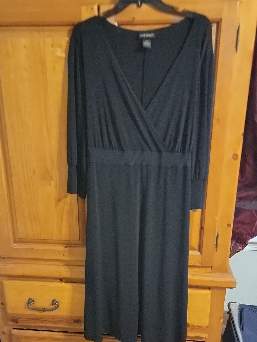 Lane Bryant Black Faux-Wrap Long Sleeve Midi Dress